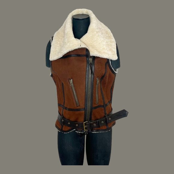 New Ralph Lauren Sleeveless Jacket Vest Shearling Leather New Tags Size XL - Picture 2 of 9